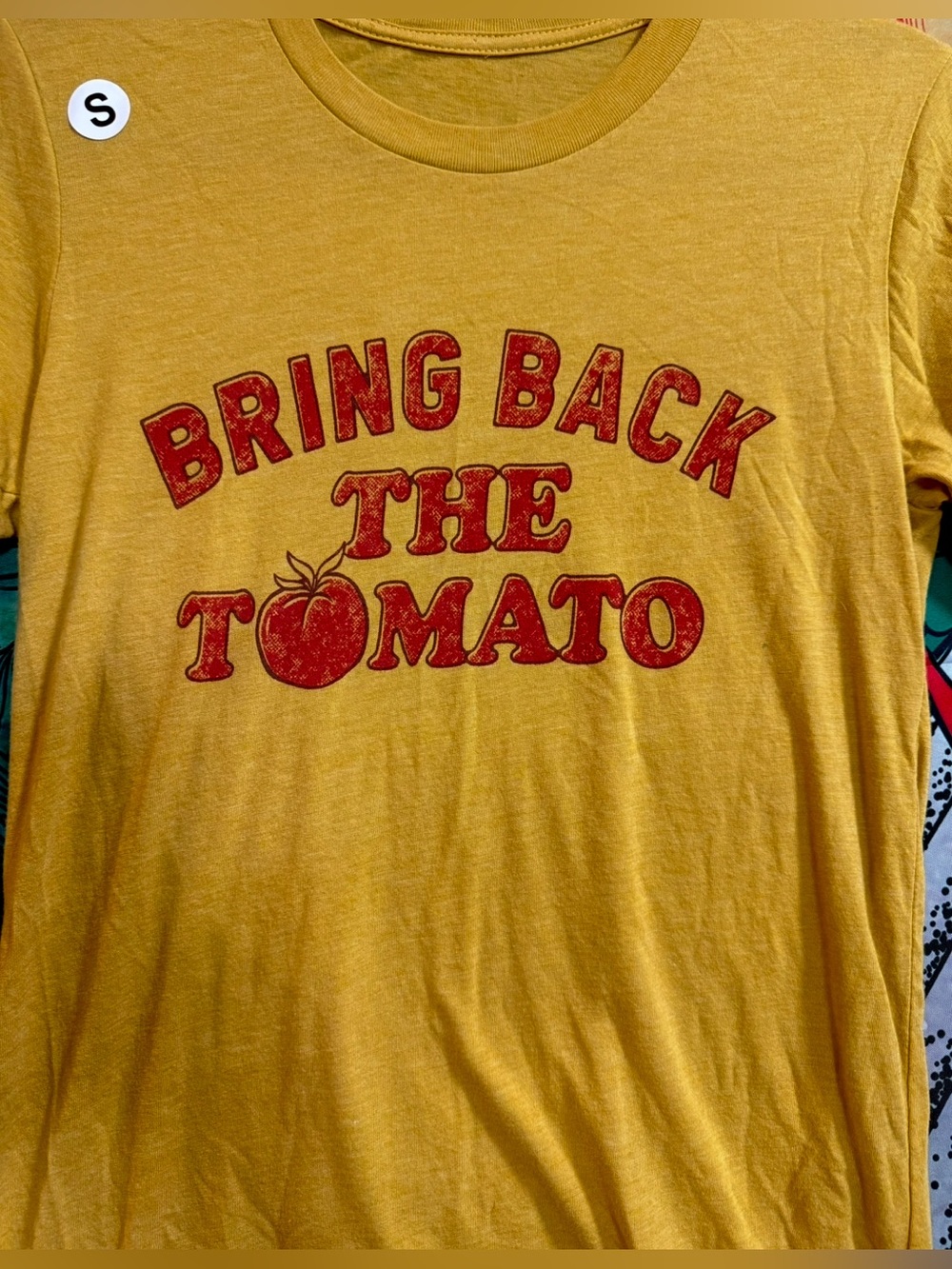 Bring Back the Tomato Mustard Yellow Graphic T-Shirt Size S